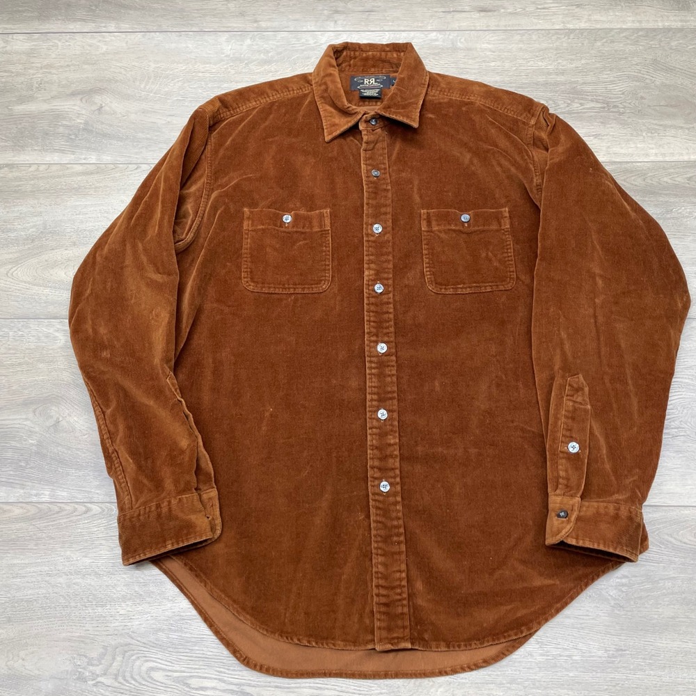 RRL Ralph Lauren Corduroy Shirt Mens L Brown Long Sleeve Button Down Workwear - Picture 2 of 7